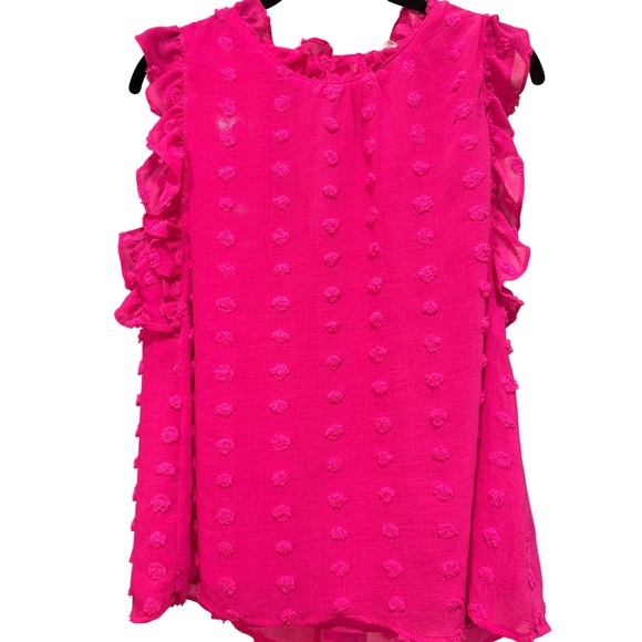THML Tops - THML Hot Pink Swiss Dot Ruffle Sleeveless Blouse Top Womens Medium